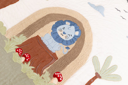 Wild & Free Lions Applique Cotton Quilt for Kids with Kantha Work