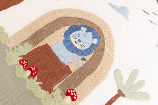 Wild & Free Lions Applique Cotton Quilt for Kids with Kantha Work