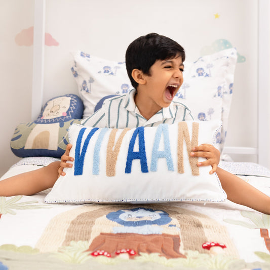 Wild & Free Lions Applique Cotton Blanket for Kids with Kantha Work