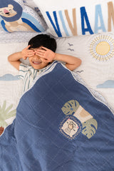 Wild & Free Lions Applique Cotton Blanket for Kids with Kantha Work