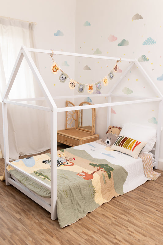 Jeep Jungle Safari Applique Cotton Quilt for Kids with Kantha Work