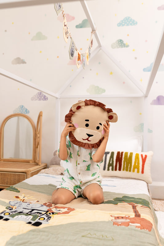 Jeep Jungle Safari Applique Cotton Quilt for Kids with Kantha Work