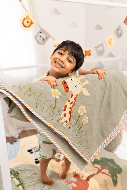 Jeep Jungle Safari Applique Cotton Blanket for Baby with Kantha Work