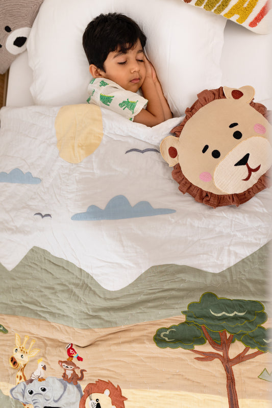 Jeep Jungle Safari Applique Cotton Quilt for Kids with Kantha Work