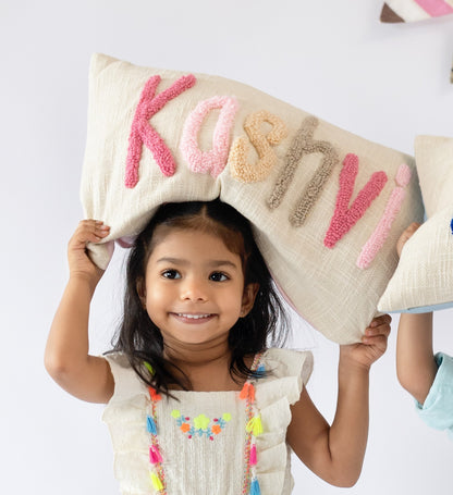 Custom Punch Needle Name Cushion Covers- Baby Pink