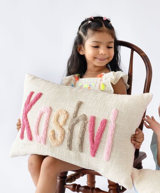 Custom Punch Needle Name Cushion Covers- Baby Pink