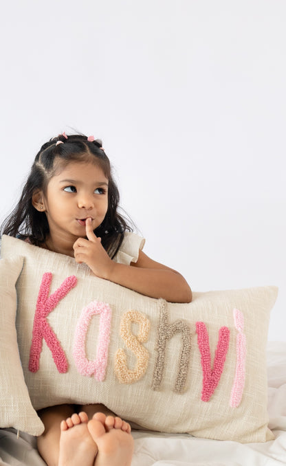 Custom Punch Needle Name Cushion Covers- Baby Pink