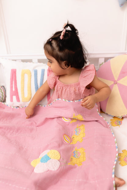 Carnival Applique Cotton Blanket for Kids with Kantha Work