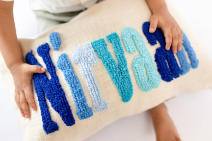 Custom Punch Needle Accent Pillow Covers- Baby Blue