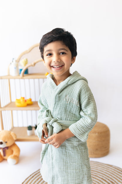 Personalized Organic Wrinkle Muslin Bath Robe, 4 Layer