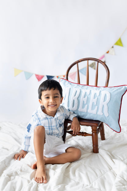 Personalized Name Pillow Covers with Hand Embroidery- Baby Blue
