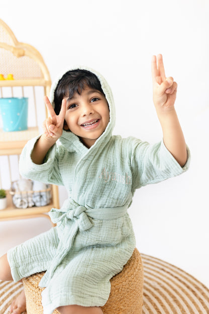 Personalized Organic Wrinkle Muslin Bath Robe, 4 Layer