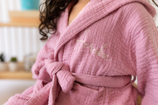 Personalized Organic Wrinkle Muslin Bath Robe, 4 Layer