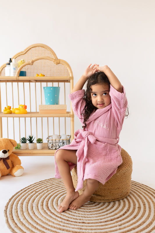Personalized Organic Wrinkle Muslin Bath Robe, 4 Layer