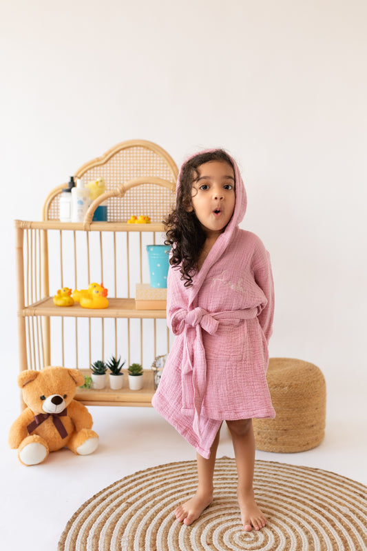 Personalized Organic Wrinkle Muslin Bath Robe, 4 Layer