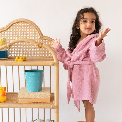 Personalized Organic Wrinkle Muslin Bath Robe, 4 Layer