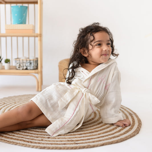 Personalized Organic Double Gauze Bath Robe with Piping