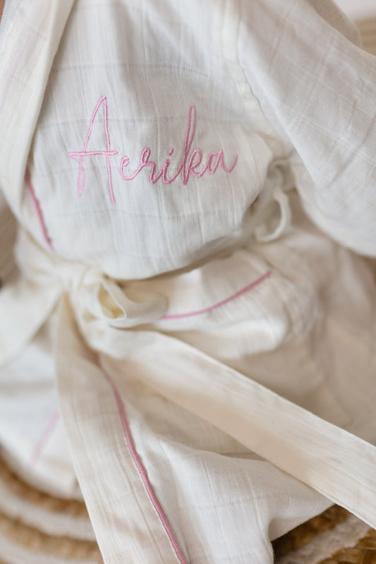 Personalized Organic Double Gauze Bath Robe with Piping