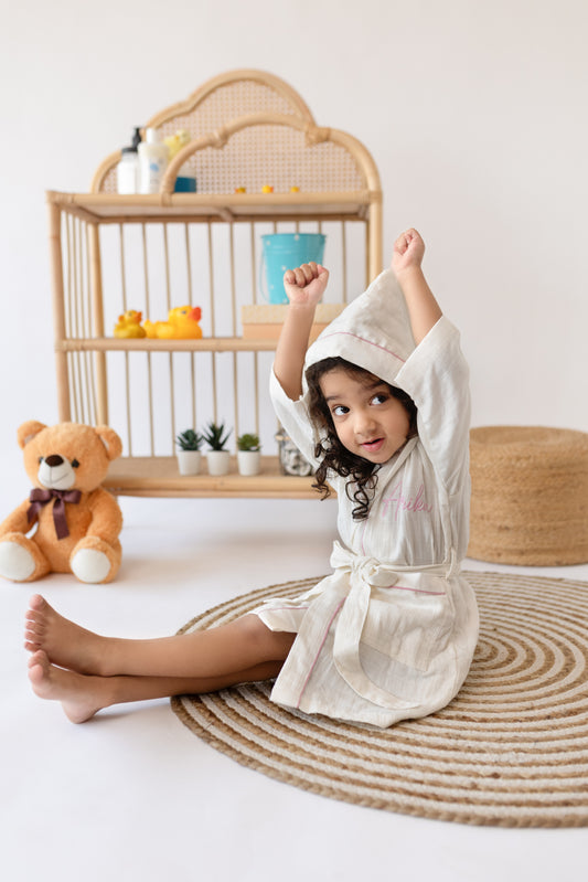 Personalized Organic Double Gauze Bath Robe with Piping