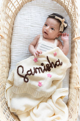 Custom Name Knitted Baby Blankets with Design Elements- 100% Cotton
