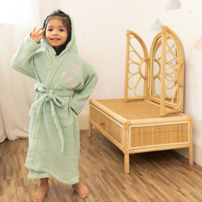 Monogram Emblem with Bow Waffle Bath Robe