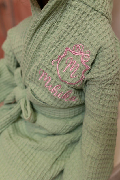 Monogram Emblem with Bow Waffle Bath Robe