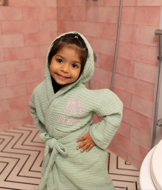 Monogram Emblem with Bow Waffle Bath Robe