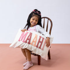 Custom Name Punch Needle Pillow Cover- Off White