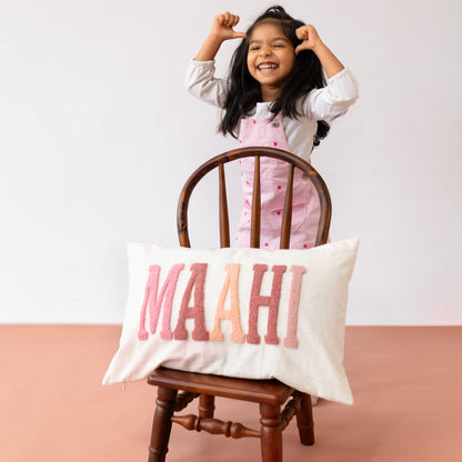 Custom Name Punch Needle Pillow Cover- Off White