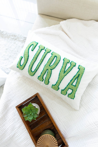 Personalized Punch Needle Embroidered Pillow Cover- Off White