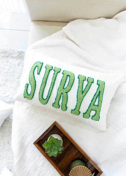 Personalized Punch Needle Embroidered Pillow Cover- Off White