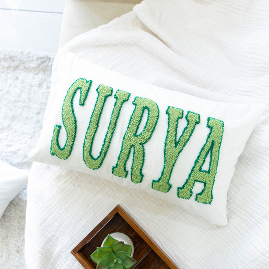 Personalized Punch Needle Embroidered Pillow Cover- Off White
