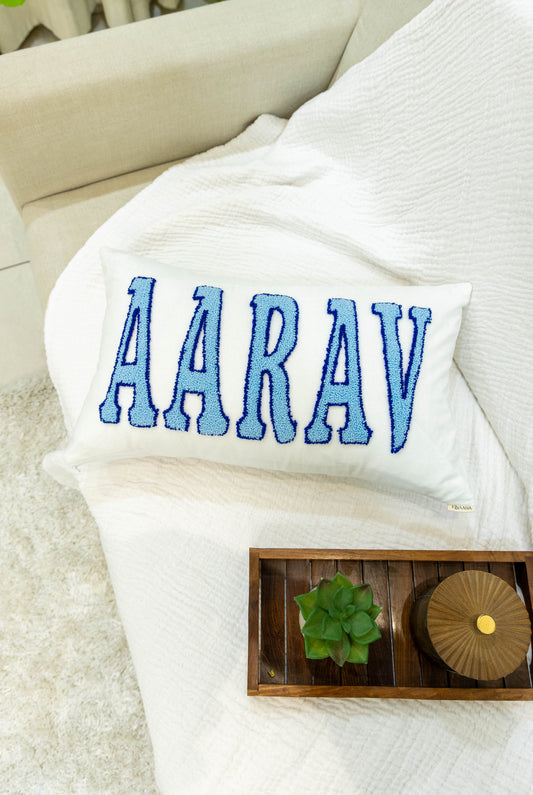 Handmade Personalized Cushion Covers with Punch Needle Detailing- Off White