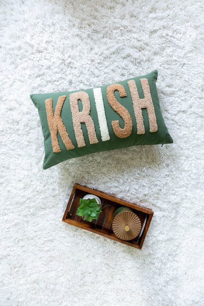 Personalized Throw Pillow Covers with Punch Needle Design- Olive Green