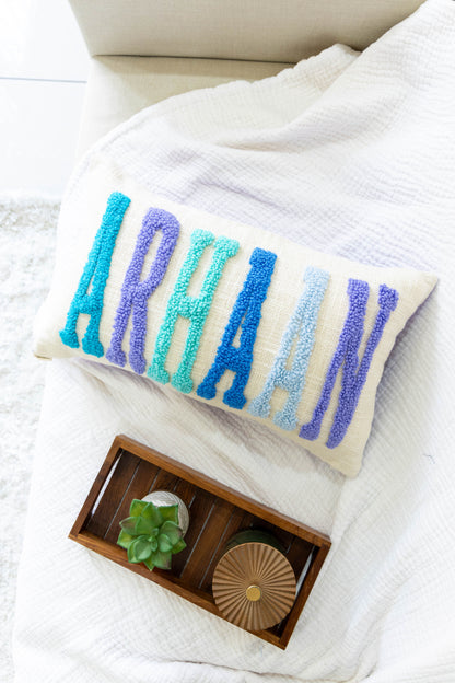 Personalized Punch Needle Home Decor Pillow Covers- Baby Blue