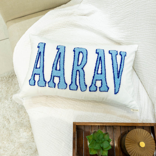 Handmade Personalized Cushion Covers with Punch Needle Detailing- Off White