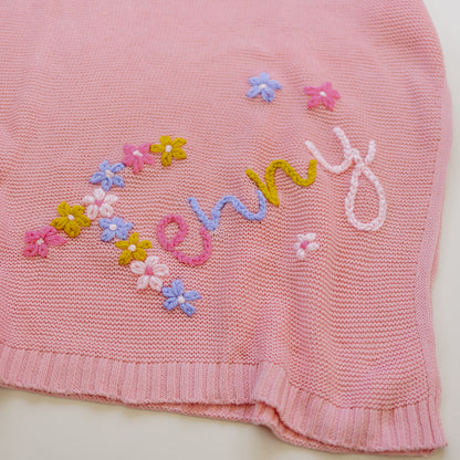 Custom Name Knitted Baby Blankets with Design Elements- 100% Cotton