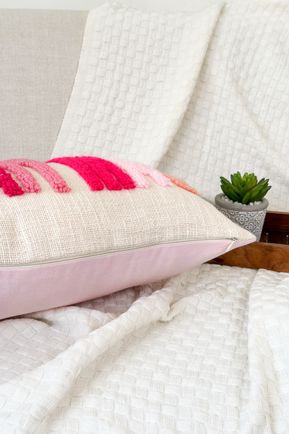 Personalized 2 Sided Pillow Cover with colored Back, Pom Poms