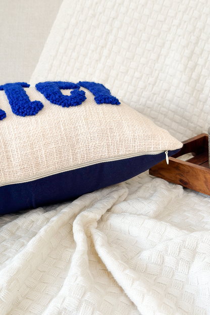Personalized 2 Sided Pillow Cover with colored Back, Pom Poms