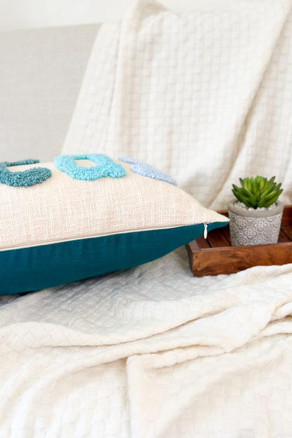 Personalized 2 Sided Pillow Cover with colored Back, Pom Poms