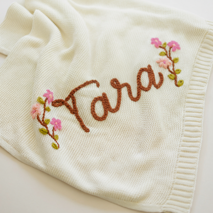 Custom Name Knitted Baby Blankets with Design Elements- 100% Cotton