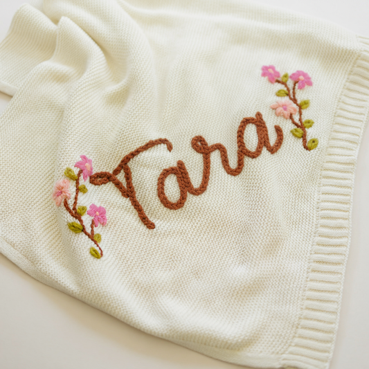 Custom Name Knitted Baby Blankets with Design Elements- 100% Cotton