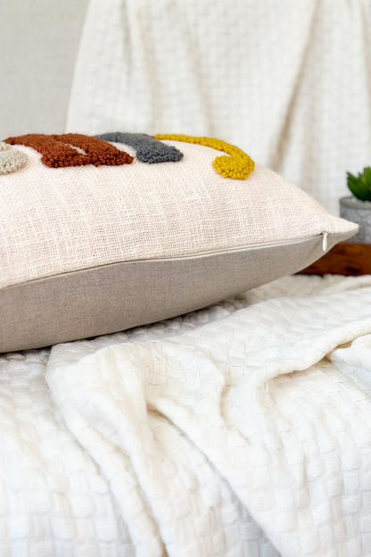Personalized 2 Sided Pillow Cover with colored Back, Pom Poms