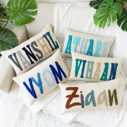 Custom Punch Needle Name Cushion Covers- Dark Teal