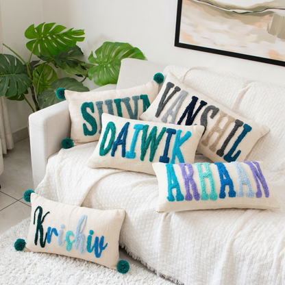 Personalized Artisan Punch Needle Pillow Covers- Oatmeal