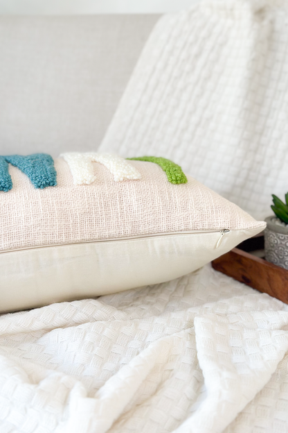 Personalized 2 Sided Pillow Cover with colored Back, Pom Poms